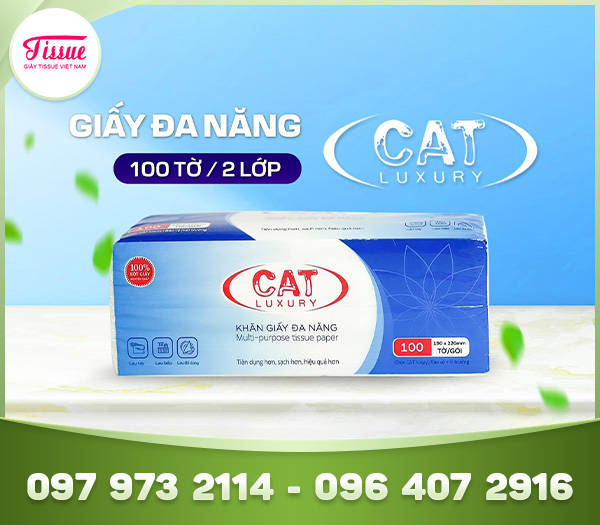 Khăn giấy đa năng lau tay, lau bếp thấm dầu CAT Luxury 2 lớp gấp 2